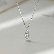 S925 Silver Water Drop Necklace Women's Summer Light Luxury Niche Design Geometric Clavicle Chain Titanium Steel - A Sparkling Diamond Teardrop Necklace - View 4