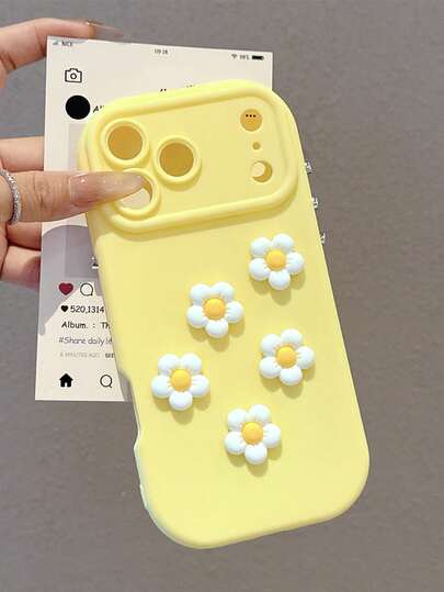 1pc Cute 3D White Daisy Flower DIY Candy Color Shockproof Phone Case, Fashionable With Electroplated Independent Button Precise Cutouts Camera Protection, Compatible With IPhone 15/15 Pro/15 Plus/15 Pro Max/14/14 Plus/14 Pro Max/17/17 Pro/17 Pro Max/16/16 Plus/16 Pro Max/13/13 Pro Max/11/11 Pro Max, Exquisite Gift For Friends, Lovers, Classmates Or Yourself