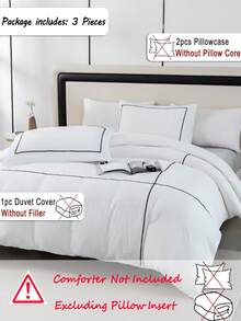 3pcs Black S-Shaped Stitching Duvet Cover Set (1 Duvet Cover + 2 Pillow Shams, Comforter Not Included), Cute Bohemian Farmhouse Style, Machine Washable Breathable Lightweight Fabric, Bedroom & Room Decor, Ideal Gift, Modern Embroidered Bedding - Black and White - View 3