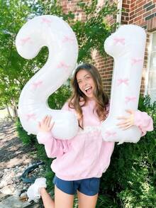 1 Pieza Globo de Número Blanco de 32 Pulgadas y Set Combinado de 5 Piezas de Lazos Rosas, Adecuado para Boda, Cumpleaños, Aniversario, Graduación, Día de San Valentín, Decoración de Fiesta de Navidad