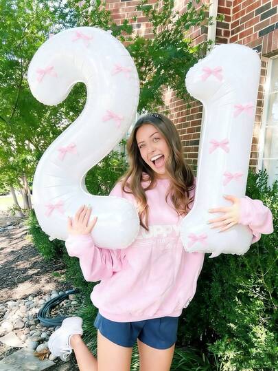 1 pièce Ballon en feuille d'aluminium blanc numéro 32 pouces et 5 pièces Ensemble de nœuds roses, convient pour le mariage, l'anniversaire, l'anniversaire, la remise des diplômes, la Saint-Valentin, la décoration de fête de Noël