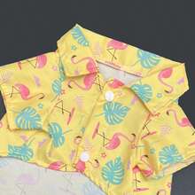 1pc Printed Lapel Pet Shirt - Tropical Leaf & Flamingo Print Short Sleeve, Breathable Puppy Clothes, Medium/Small Dog Apparel, Suitable For Westie, Chihuahua - Yellow - View 13
