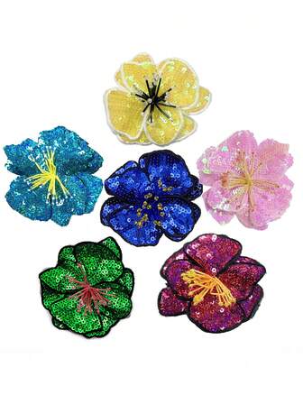 1PC Floral Sequin Patch With Beaded Center - Vibrant Sew-On Applique For DIY Jackets/Bags, Playful Fashion Accessory