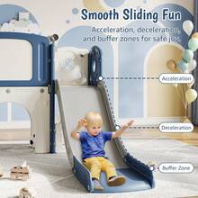 Juego de juegos 8 en 1 para niños pequeños para interiores y exteriores, incluye escalador, aro de baloncesto, telescopio, túnel y espacio de almacenamiento para diversión en el patio trasero - Azul - Ver 4