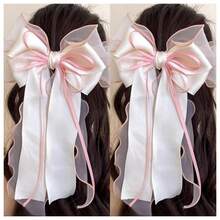 1个芭蕾舞风格长蝴蝶结发夹，时尚可爱，适合日常舞蹈、日常生活和旅行佩戴。日常发夹，学院风，优雅，蝴蝶结，女士发饰，发夹 - 彩色 - 查看 12