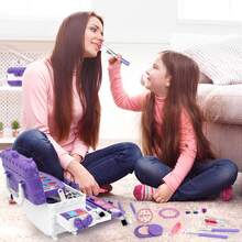 56 PCS Kids Makeup Kit For Girls, Washable Real Makeup Set, Kids Makeup, Kids Jewelry Toys For Girls, Princess Dress Up Girls Toys, Christmas Gifts, Princess Jewelry Birthday Gifts For Girls Ages 3 4 5 6 7 8 9 10 11 12 - 紫色 - 查看 6