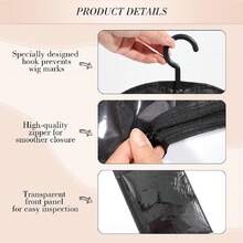10 Pack Hair Extension Holder With Hanger, Wig Storage Bags With Zip, Dust-Proof Storage Organizer For Multiple Wigs, Portable Non-Woven Transparent Dust Cover For Wigs & Accessories Home Salon Travel Use (Black) - Black - View 4