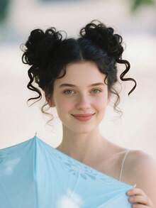 2pcs Cute Bun Hair Scrunchie, Kids Girls Fake Hair Buns Hair Band With Long Hair Extensions