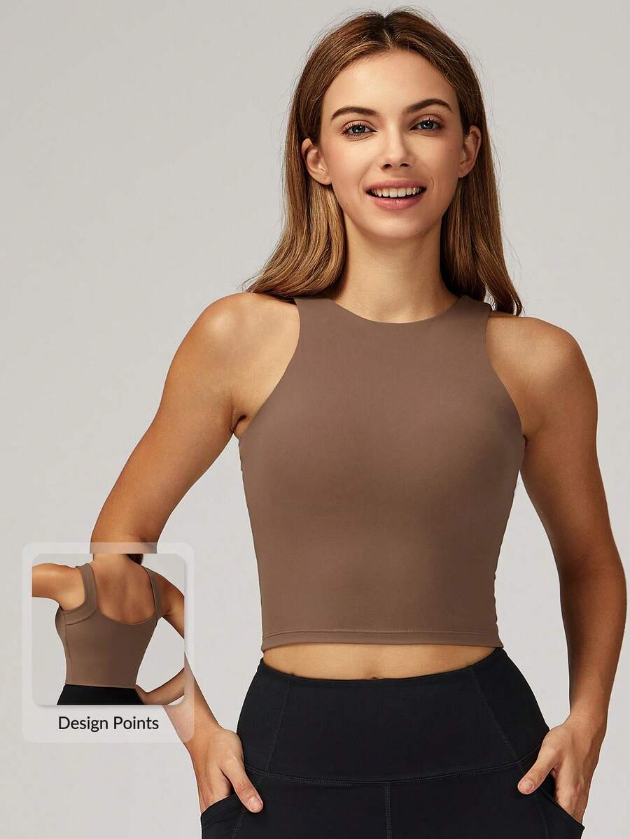 MASKERT Women's Seamless Sports Camisole, High Elasticity, Suitable For Workout And Everyday Wear, Slim Fit Fit, Skin-Friendly Comfort, Easy To Match - Mocha Brown - View 1