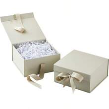 Hallmark - Cajas de regalo medianas con lazo y relleno de papel triturado paquete de 2 caja blanca envejecida de 8 pulgadas para bodas despedidas de soltera graduaciones cumpleaños regalos de - Blancoantiguo - Ver 1