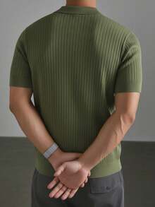 GRDR 男士夏季纯色 Polo 领短袖针织衫，适合夏季外出穿着，时尚造型必备单品 - 軍綠色 - 查看 5