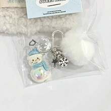 1pc Winter Snowman White Fur Ball Snowflake Keychain Pendant, Cute CCD Camera Accessory Plush Chain Decor - Multicolor - View 2
