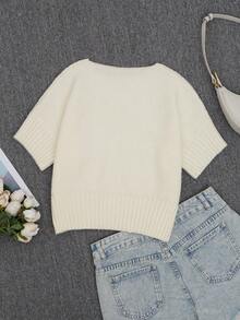 Women's White Knitwear Round Neck Short Sleeve Crop Top Stylish And Comfortable Medium Stretch - Apricot 1 - View 6