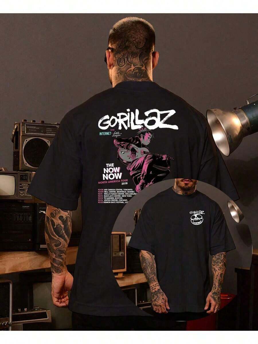 Damon Jamie Remi Rock Band Casual Cotton T-Shirt With Modern Print, Premium Men's Style, Spring/Summer - màu đen - Xem 1