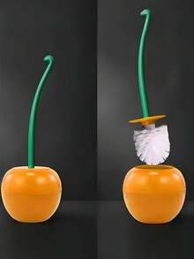 1 Set Cherry-Shaped Toilet Brush & Holder - Durable Plastic Material, Space-Saving Design, Green Handle With Red Bristles, Efficient Bathroom Cleaning Bathroom Accessories Bathroom Tools - Multicolor - View 4