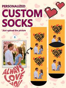 1 Pair Of Customized Socks,Custom Face Socks, Custom Photo Sock, Custom Printed Socks, Personalized Funny Face Socks, Custom Picture Socks,Love, Squares,Pizza, Donuts,Put Any Face On The Socks, Anniversary Gift, Valentine Gift, Birthday Gift, Wedding Gift, Mother's Day Gift, Father's Day Gift, Best Friend Gift, Gift For Mom/Dad