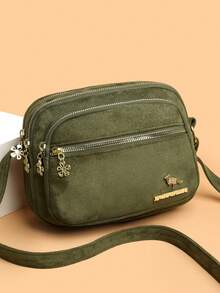 Mini Solid Color Suede Crossbody Bag, Multi-Compartment Shoulder Bag, Fashion Versatile Coin Purse & Phone Pouch - Green - View 11
