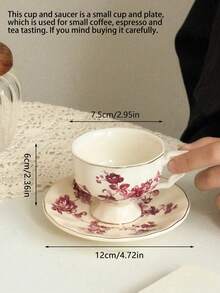 1件套法式玫瑰下午茶浓缩咖啡杯碟套装，复古小众高端陶瓷咖啡杯碟，瓷质茶杯 - 彩色 - 查看 2