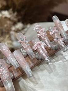 3pcs Nail Art Mold Set - Ribbon Bow, Floral Lace, Kitty Design, Transparent Silicone Molds - Clear - View 9