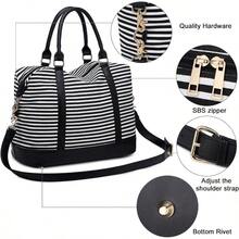 CAMTOP Bolsa de viaje de fin de semana para mujer y mujer con ribete de piel sintética - BStripeNegro - Ver 6