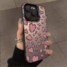 1pcs Pink Leopard Heart Phone Case Compatible with Apple Phone 11 12 13 14 15 16 17ProMax X 7plus 8plus Xs Max XS Galaxy S21 S22 S23 S24 S25 Ultra.Antidrop Phone Case Silicone Modern Girlish Style Cute Fashion Can Be Given To Friends Can Be Given To A Lover - Negro - Ver 4
