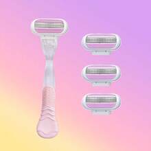 Women's Manual Hair Removal Razor, 3-Layer Stainless Steel Blades, Replaceable Safety Razor Head, Pink Handle, Makes You Look Younger And More Beautiful - Pink - View 10