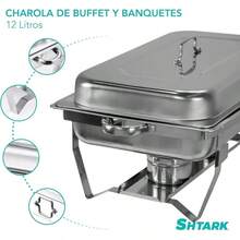 Bufetera Servidor Buffet Rectangular de Acero Inoxidable, Calentador de Alimentos con 3 Bandejas individuales, Charola Base Plegable con 2 Hornillas, Bufetera capacidad de 12 Litros, ideal para eventos, bodas, banquetes, picnic