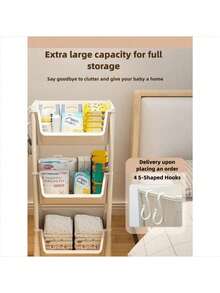 多功能滚动储物推车 - 多层收纳架，可存放零食、书籍、水果和蔬菜 - 耐用塑料材质，落地式设计，适用于厨房、客厅 - 彩色 - 查看 7