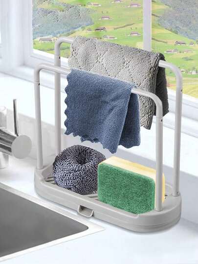 1pc Practical Space-Saving Countertop Kitchen Organizer Rack, Durable Reusable Sink Tray, Quick Drainage, No Drilling Required Storage Box, Ideal For Storing Cloths, Sponges, Brushes, Soaps, Perfect Gift For Kitchen, Bathroom, Birthday, New Year, Easter