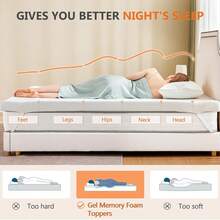 OLIXIS Memory Foam Mattress Topper Queen With Removable Soft Cover, 2 Inch Thick Gel Infused Cooling Toppers Pad For Queen Size Bed, Sleeper Sofa, RV, Camper, CertiPUR US Certified, Ventilated - trắng - Xem 8