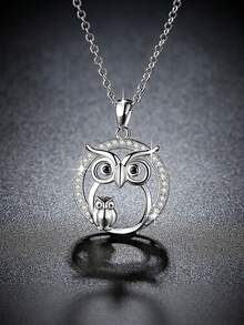 MONALLY Charming Cute Owl Pendant Necklace, Inlaid With Cubic Zirconia, Stainless Steel Material, Animal Shaped, Suitable For Daily And Party Wear, Perfect Gift Choice - Pendant Necklace - View 4