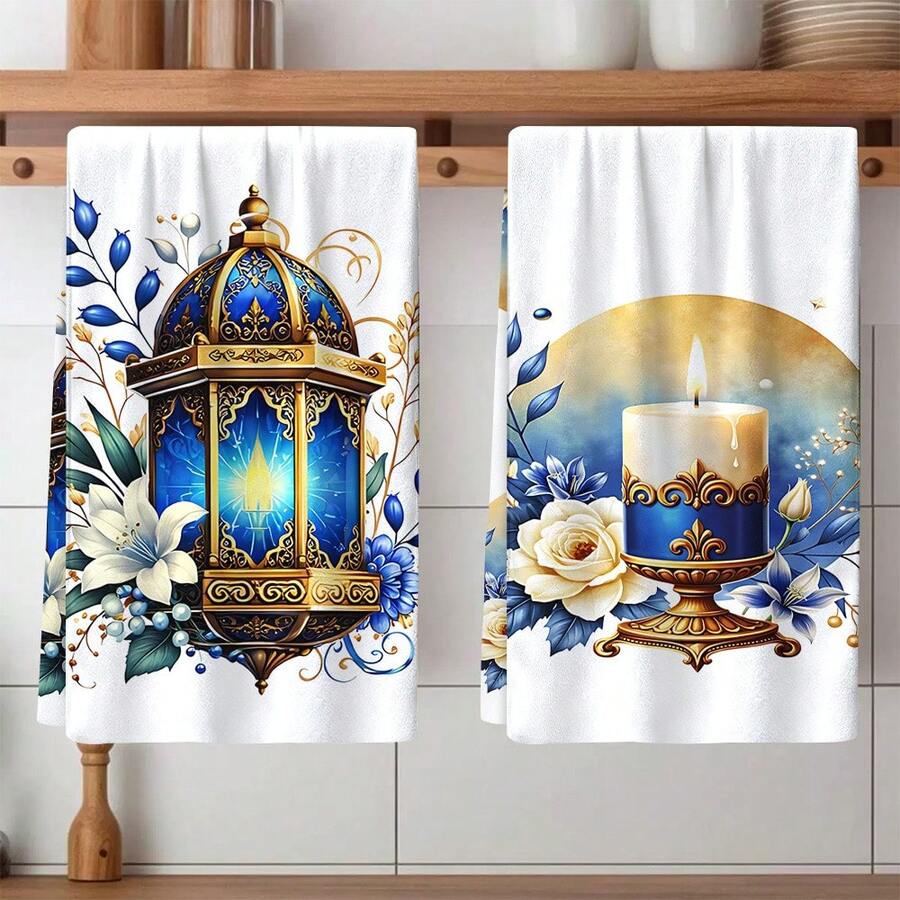 2/4 Pcs Set, Dish Towels, Arabic Lantern, Candle Print Soft Absorbent Towels, Islamic Festival Decorations, Arabic Holiday Gifts, Super Absorbent Microfiber Modern Dish Cloths, Cooking And Baking Tea Towels, Dishcloths, Cleaning Towels, Hand Towels, Tea Towels, Ultra Soft And Highly Absorbent, Kitchen Decor, Gifts For Neighbors, Gifts For Mom, Birthday Gifts, Housewarming Gifts For Friends, Kitchen Accessories, Daily Necessities, Household Items