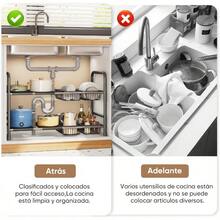 Hisemy Organizador de Debajo del FregaderoOrganizador de Fregadero Bandeja de Almacenamiento Estante de Almacenamiento para Cocina Despensa Baño Cajones y Alacena Negro-4 Paneles y 4 cestas - negro - Ver 5