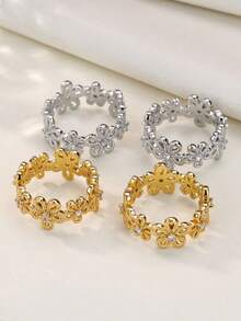 Nhẫn Zirconia hình hoa, mạ vàng 18K, làm từ thép không gỉ, thích hợp cho nữ/mẹ, có size 7 và 8, trang sức cưới/phụ kiện ngày lễ, quà tặng Ngày Valentine và Ngày của Mẹ. - Nhiều - Xem 2