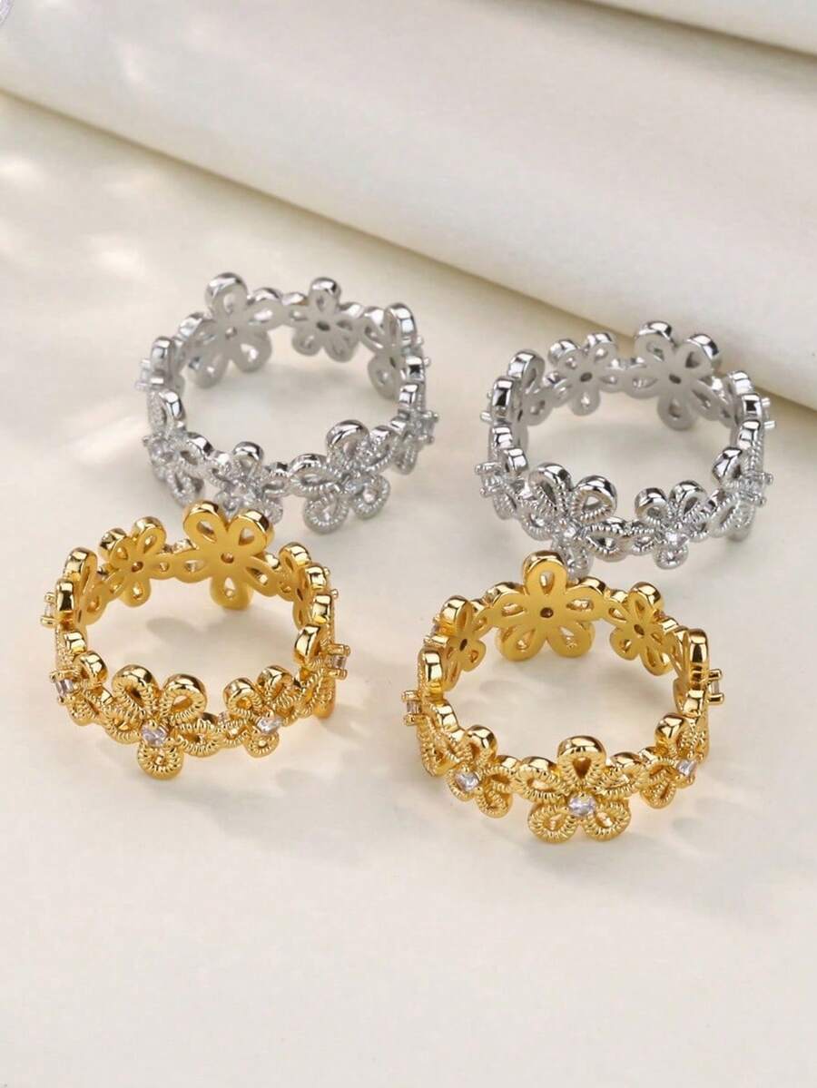 Nhẫn Zirconia hình hoa, mạ vàng 18K, làm từ thép không gỉ, thích hợp cho nữ/mẹ, có size 7 và 8, trang sức cưới/phụ kiện ngày lễ, quà tặng Ngày Valentine và Ngày của Mẹ.