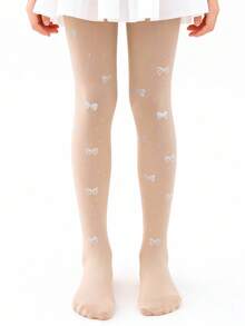 1pc Girl's Cartoon Printed Jacquard Tights, Suitable For All Seasons - Apricot - View 6