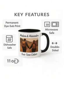 可定制11盎司陶瓷咖啡杯，可印制您的照片、文字和标志，节日纪念杯，高品质可重复使用，是办公室、家庭、父亲节、情人节、生日、订婚、婚礼、毕业典礼的理想礼物（单面/双面），情人节最佳选择，永恒之爱，厨房用具 - 多色 - 查看 12