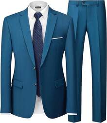 Hihawk Men's 2 Piece Suit, 2 Button Solid Pants SetChristmas FGLB - 淺藍色 - 查看 12