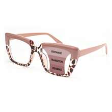 1 pezzo Occhiali da lettura multifocali alla moda per donna, lenti progressive multifocali 2-in-1, design colorblock con stampa leopardata, aste con cerniere morbide e confortevoli, occhiali bifocali versatili e vintage - mezza polvere - Visualizzare 15