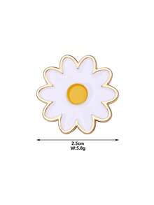 1pc Girls Sunflower Zinc Alloy White Oil Drop Gold Plated Cute Badge Brooch, Suitable For Daily Hat Accessories - White - View 2