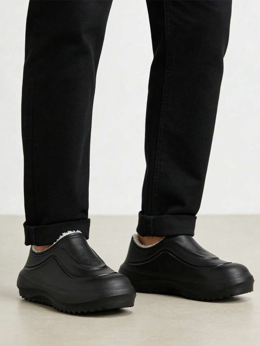 Men's Winter Slip-On Shoes, Thermal Lined, Thick Sole, Non-Slip Soft Bottom, Casual Loafers - Black - View 1