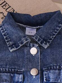 2件套女童休闲3D蝴蝶结领牛仔夹克和直筒牛仔裤套装 - 藍色 - 查看 3