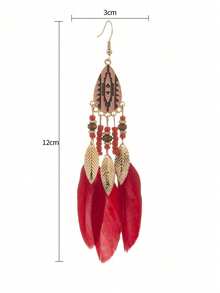 1 Pair Retro Fashion Casual Feather Dangle Earrings - Red - View 2