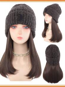 保暖针织帽假发，16英寸蓬松波浪卷发，采用耐热合成纤维制成，适合女性秋冬季佩戴。 - 彩色 - 查看 13