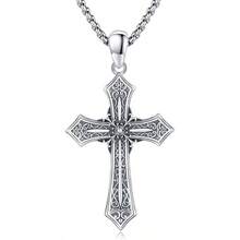 Collar con colgante de cruz de plata de ley 925 estilo gótico virgen maría corazón y flor para hombres y mujeres joyería cristiana regalo de cumpleaños de Navidad novio cristiano - como en la foto - Ver 2