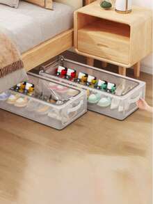 Large Capacity Transparent Shoe Storage Basket, Plastic Rectangular Design For Home Use, Featuring 2 Steel Frame Supports And A See-Through Window, Suitable For Under-Bed Storage, Ideal For Sneakers And High Heels, Space-Saving Design - Multicolor - View 3