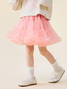 mini bala Girls Tulle Skirt, Sweet Sparkly Princess Puffy Skirt - Pink - View 2