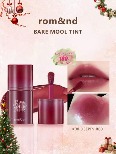 Rom&nd Romand BARE MOOL TINT #08 Koyu Kırmızı, Parlak Ruj, Canlı Renk, Uzun Süre Kalıcı, MLBB (Dudaklarım Ama Daha İyi), Hafif, Nemlendirici ve Uzun Süre Kalıcı Dudak Tintısı, Yüksek Renk Verimi, Parlak, Vegan, K-Beauty, Kore Kozmetiği, 4.5g (0.16oz), Hediye