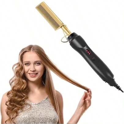 1pc Electric Comb, Straightening Comb, Curling Comb, Heat-Resistant Pressing Comb, Ceramic Electric Quick-Heating Straightening Comb, Suitable For Wet Or Dry Hair, Beard Comb, Suitable For Both Men And Women, Holiday Gift, Christmas Gift