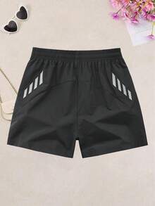 Women's Sports Shorts With Drawstring Waist, Side Pockets, And Unique Print On Back, Suitable For Running, Basketball, Fitness And Other Sports - Black - View 4